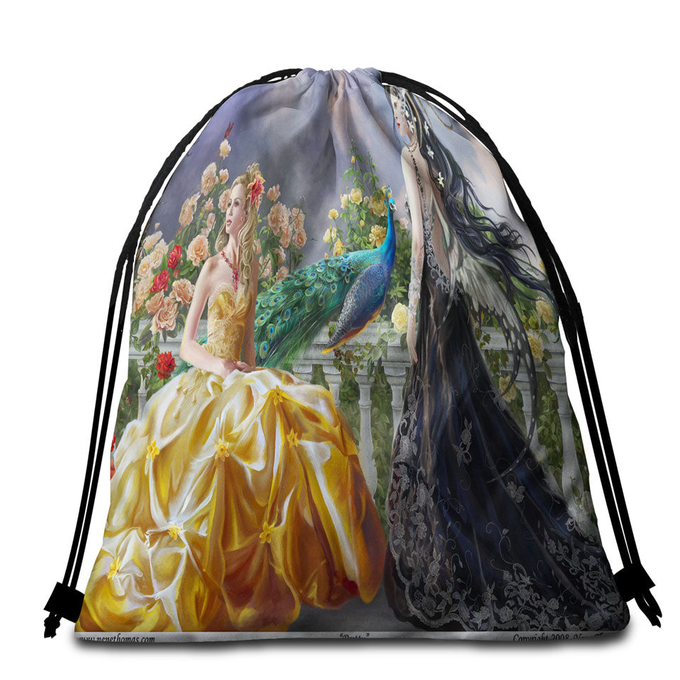 Beach Bags and Towels of Fantasy on the Rose Balcony Light and Dark Princesses