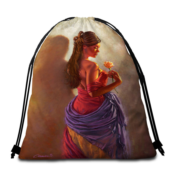 Beach Bags and Towels with Beautiful Spanish Woman and Rose