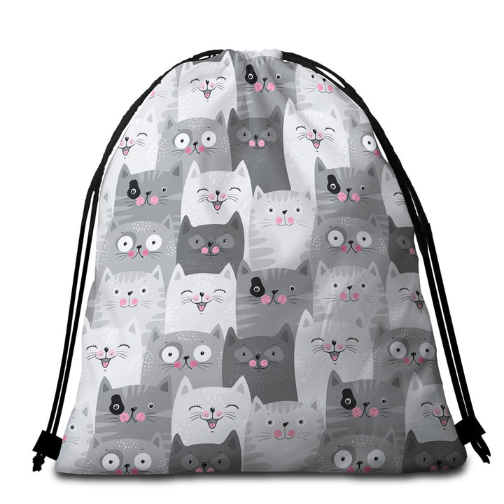 Beach Bags and Towels with Cute and Sweet Grey Cats
