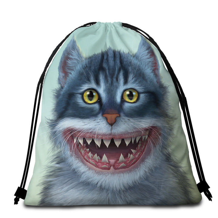 Beach Bags and Towels with Funny and Cool Animal Artwork Sharkitten Shark vs Cat
