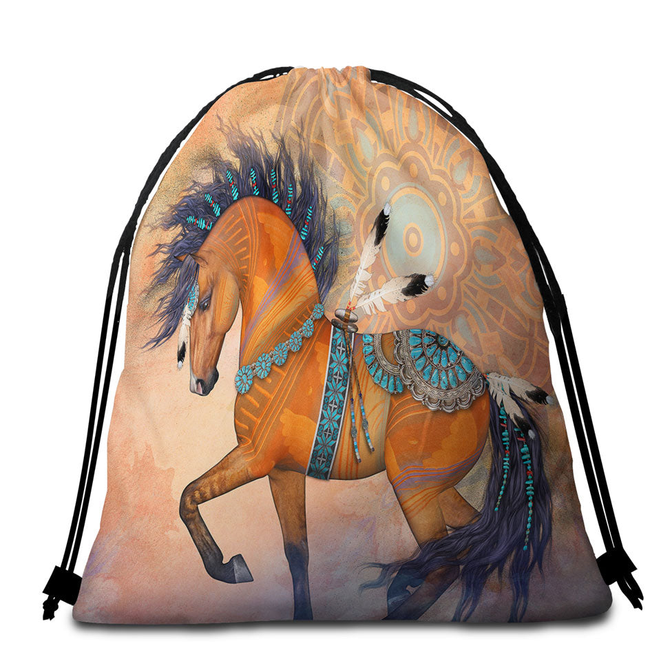 Beach Bags and Towels with Native American Horse Art Native Treasure