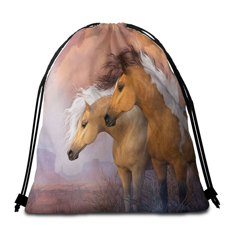 Beach Bags and Towels with Sunset Gold Wild American Horses