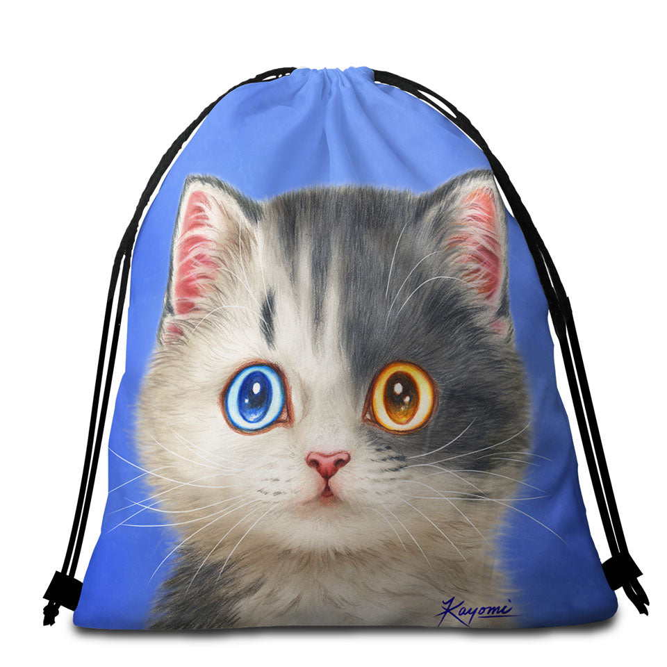 Beach Bags for Kids with Black and White Beautiful Kitten Cat