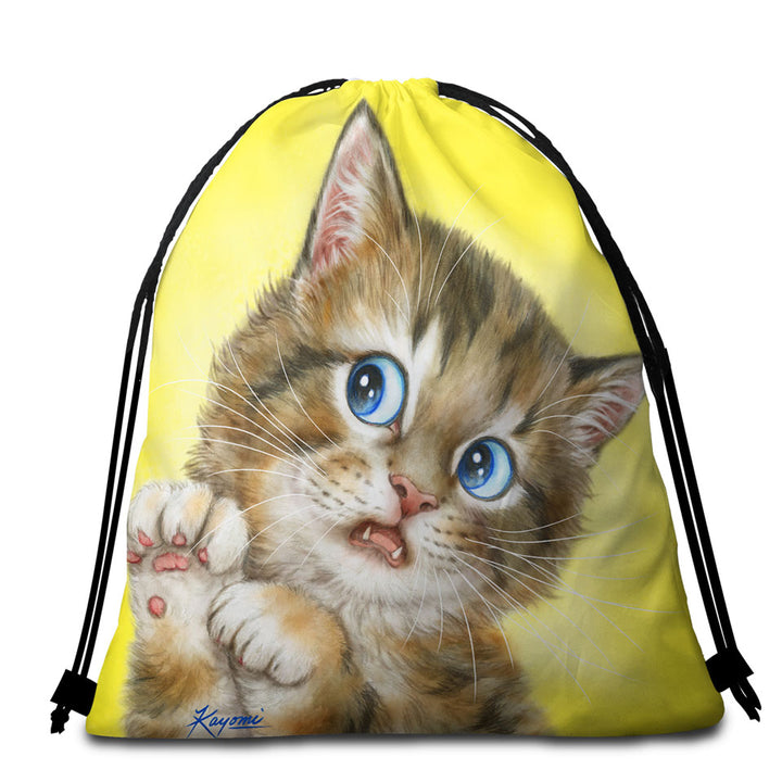 Beach Towel Bags Designs for Kids Adorable Tabby Kitty Cat