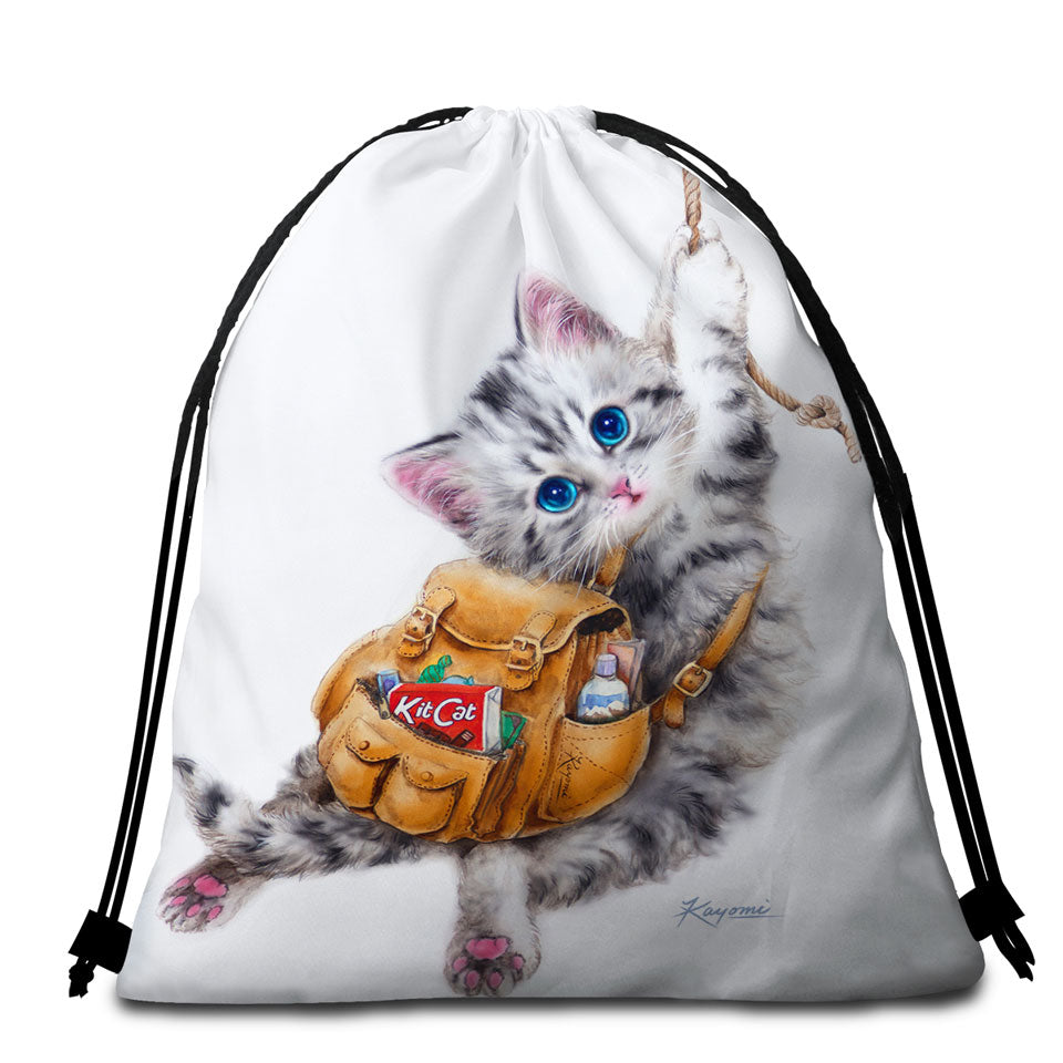 Beach Towel Bags Funny Cute Cats Designs Hang in There Kitten