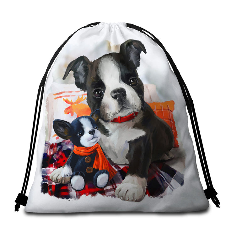 Beach Towel Bags of Art Painting Cozy Adorable Puppy Doll and Cute Dog