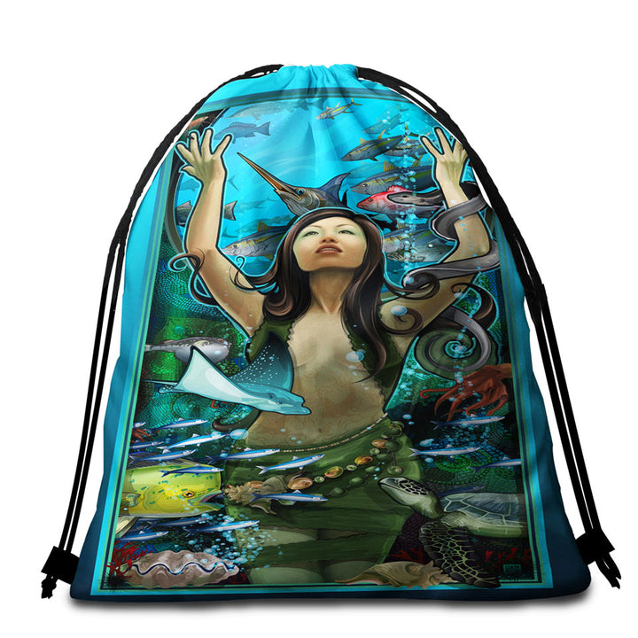 Beach Towel Bags of Underwater Beautiful Woman the Goddess of Marine Life