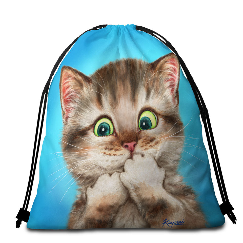 Beach Towel Bags with Adorable Cat Sweet Regretful Kitten