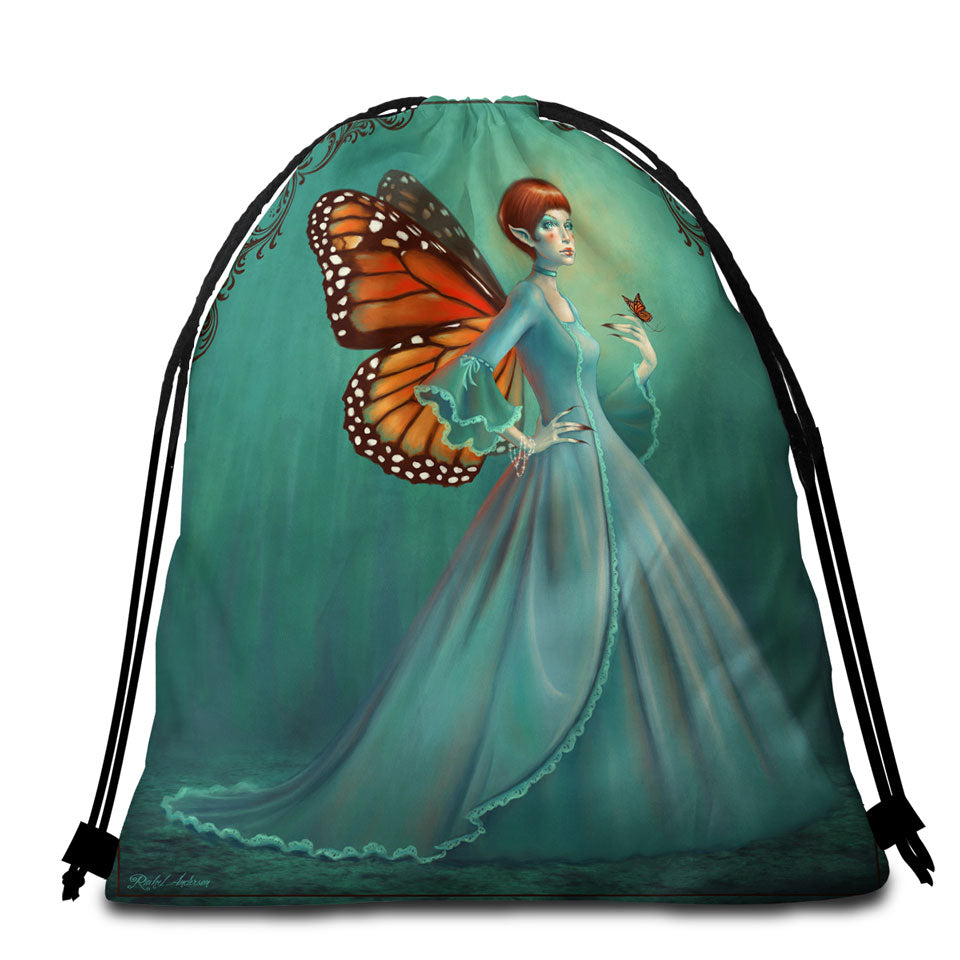 Beach Towel Bags with Butterfly Elf Woman Cool Fantasy Monarch