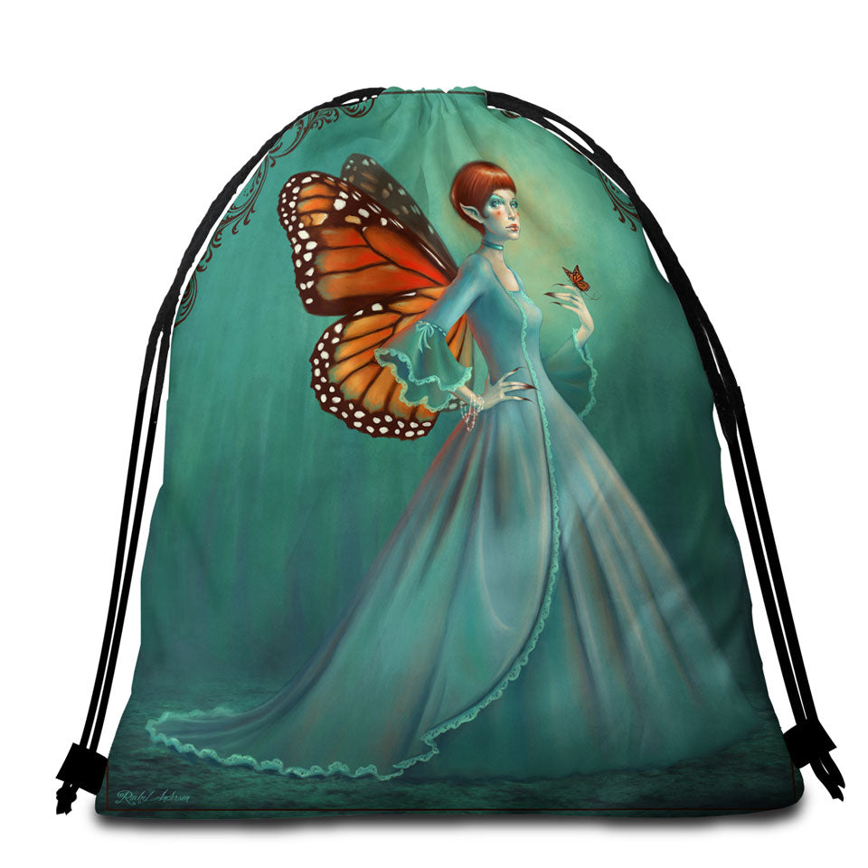 Beach Towel Bags with Butterfly Elf Woman Cool Fantasy Monarch