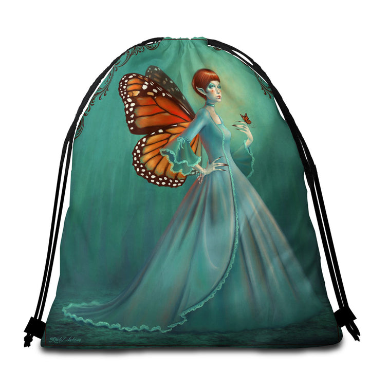 Beach Towel Bags with Butterfly Elf Woman Cool Fantasy Monarch