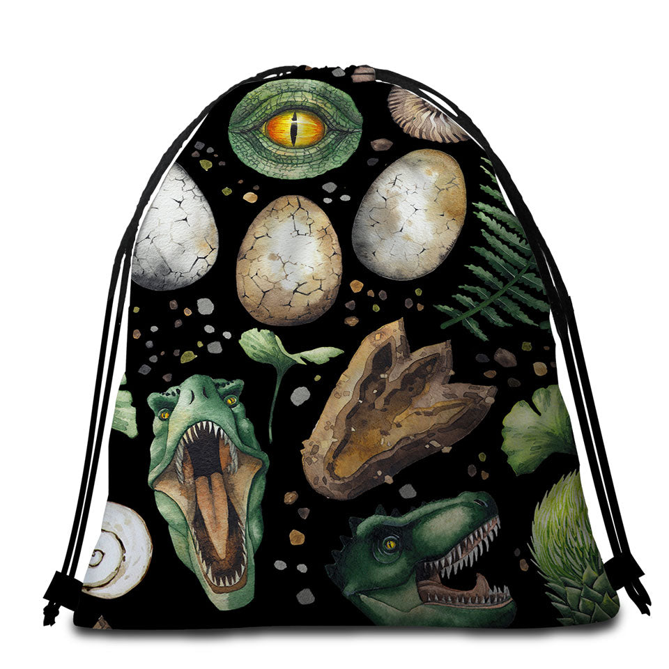 Beach Towel Bags with Dinosaur and Dinosaur Eggs