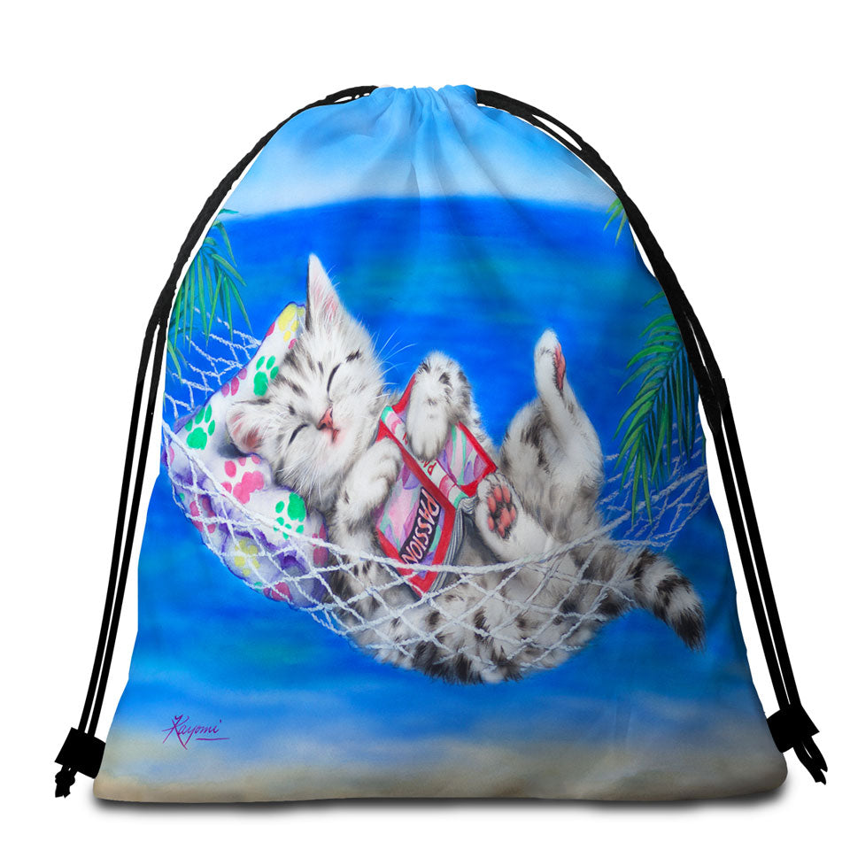 Beach Towel Bags with Funny Cats Designs Beach Hammock Grey Kitten