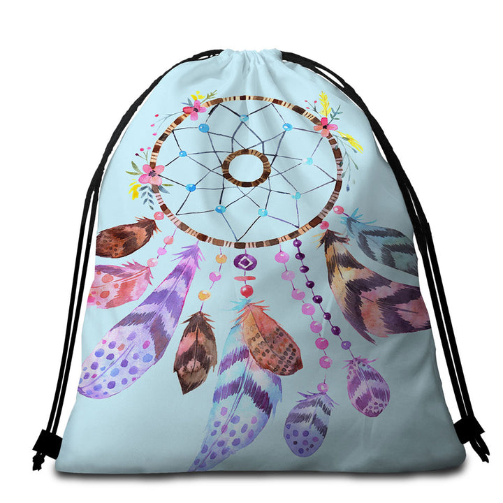 Beach Towel Bags with Light Blue Background Dream Catcher