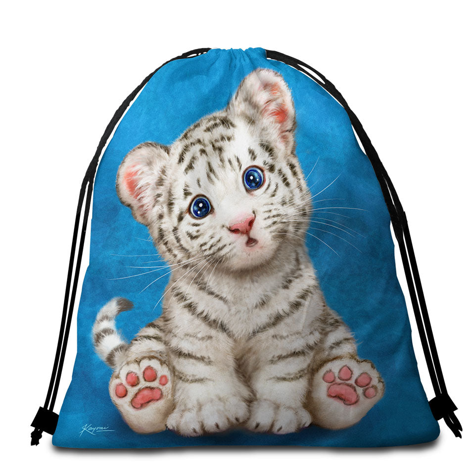 Beach Towel Pack for Kids Design Baby Blue Eyes White Tiger Cub