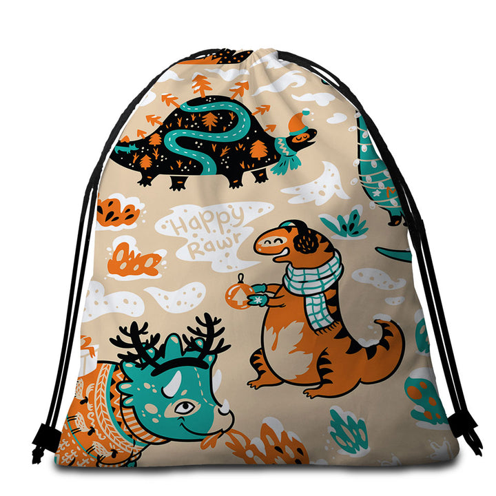 Beach Towel Pack with Cute Funny Wintry Dinosaurs Beach Towel