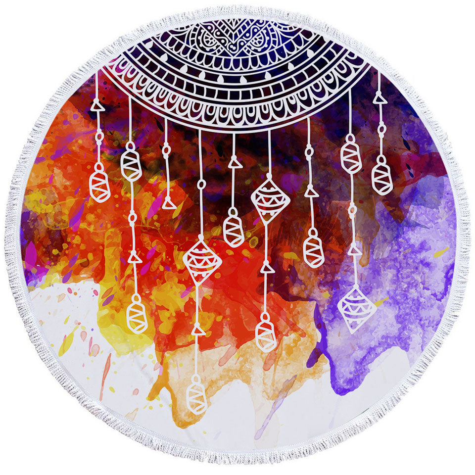 Beach Towel and Decorative Mat Water Colored and Mandala