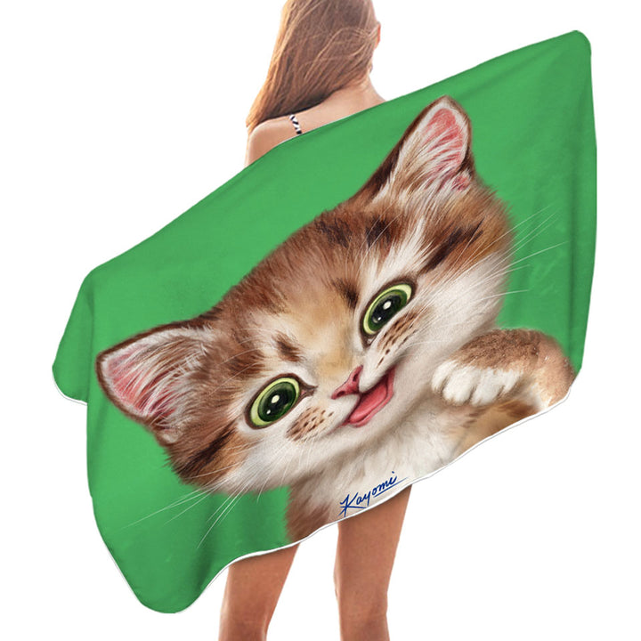 Beach Towel with Childrens Print Cute Kitten Playful Cat