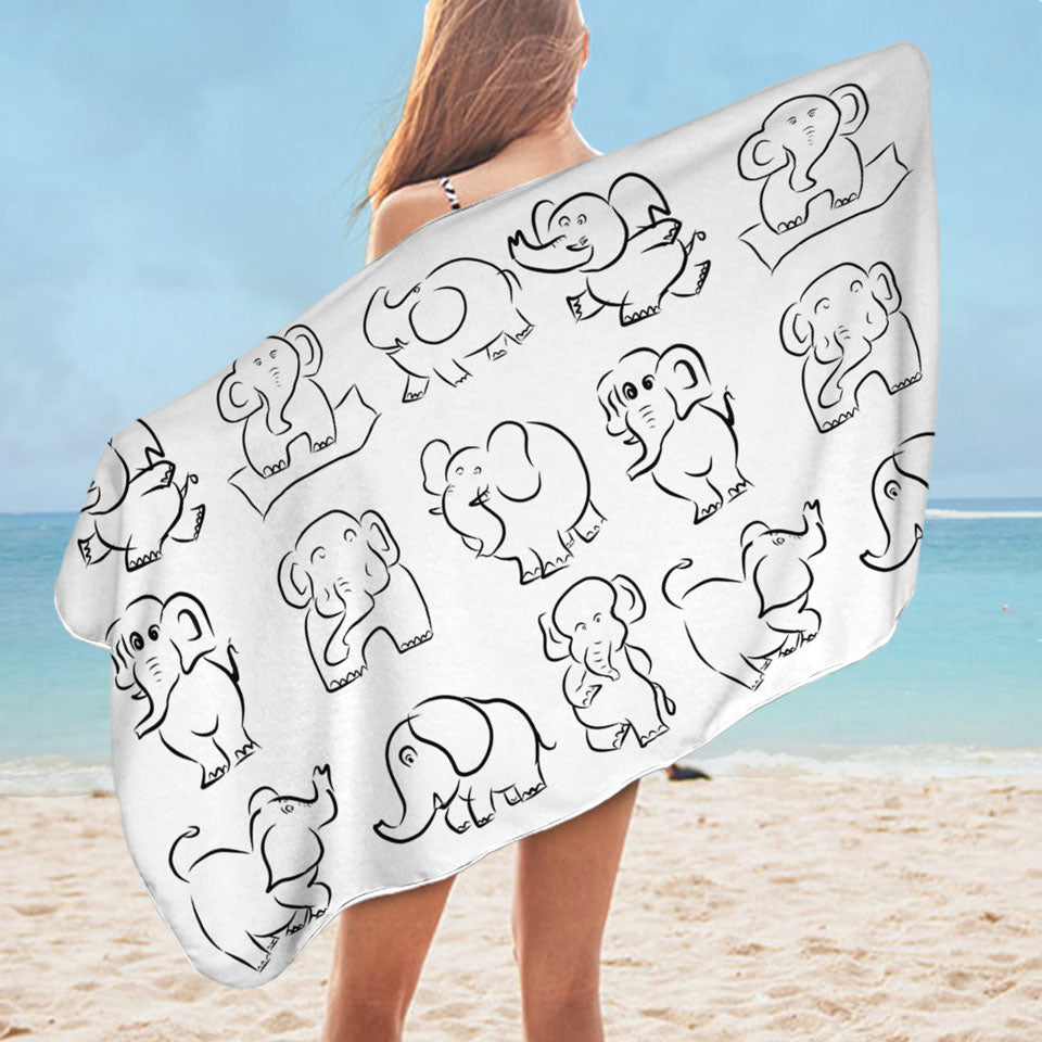 Beach Towel with Elephant Drawing Pattern