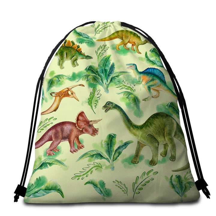 Beach Towels Bags with Dinosaur Drawings for Kids
