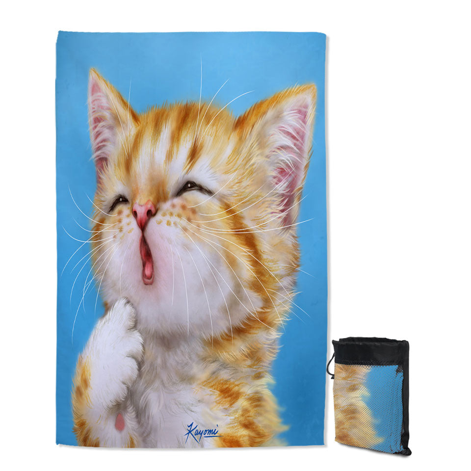 Beach Towels Near Me Funny Cat Art Paintings Yawning Ginger Kitten