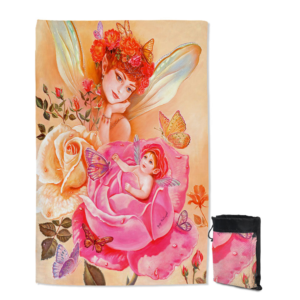 Beach Towels Near Me Roses Fairy and Her Baby Painting My Little Rosebud