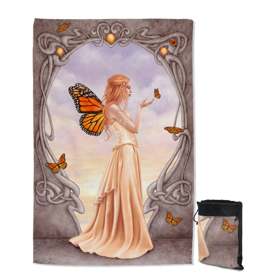 Beach Towels Near Me with Butterflies and Peach Citrine Butterfly Girl