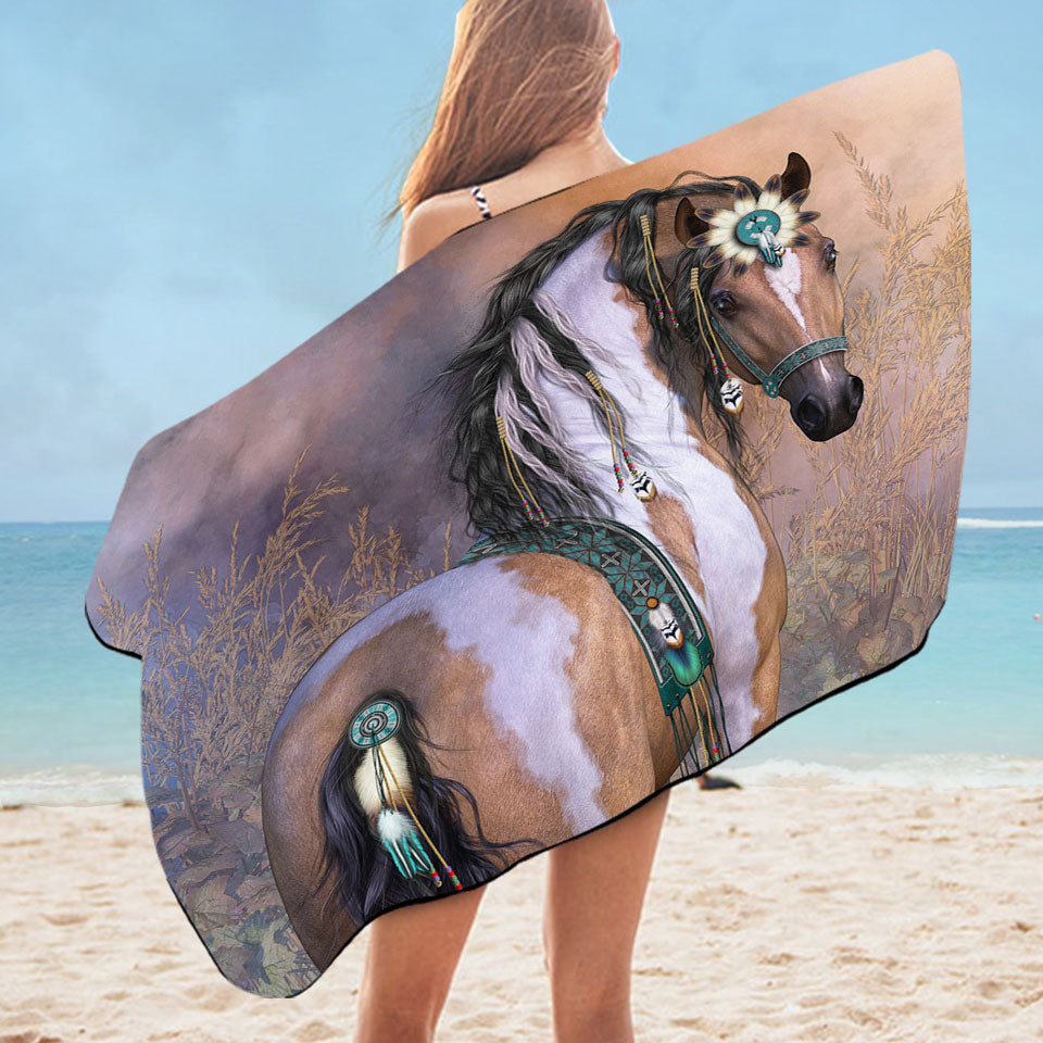 Beach Towels On Sale Daughter of the Wind Native American Girl Horse