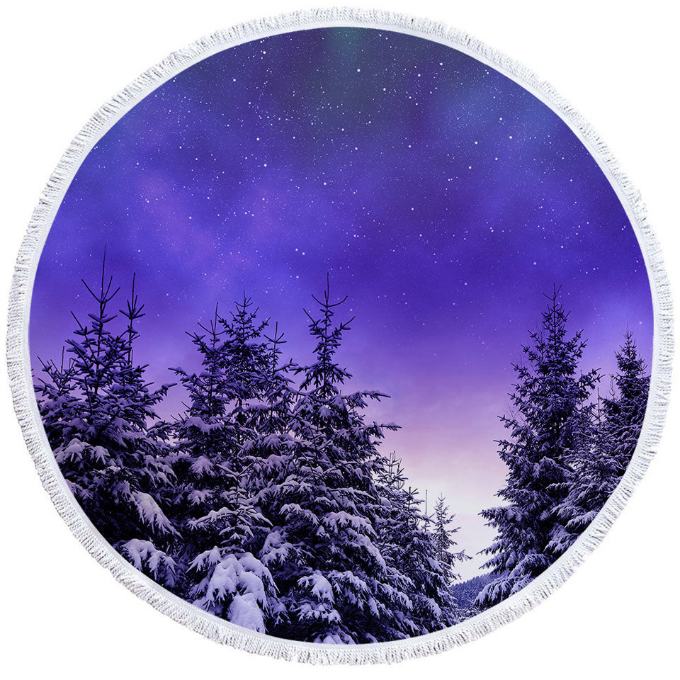 Beach Towels On Sale Features Bright Winter Night in the Snowy Forest