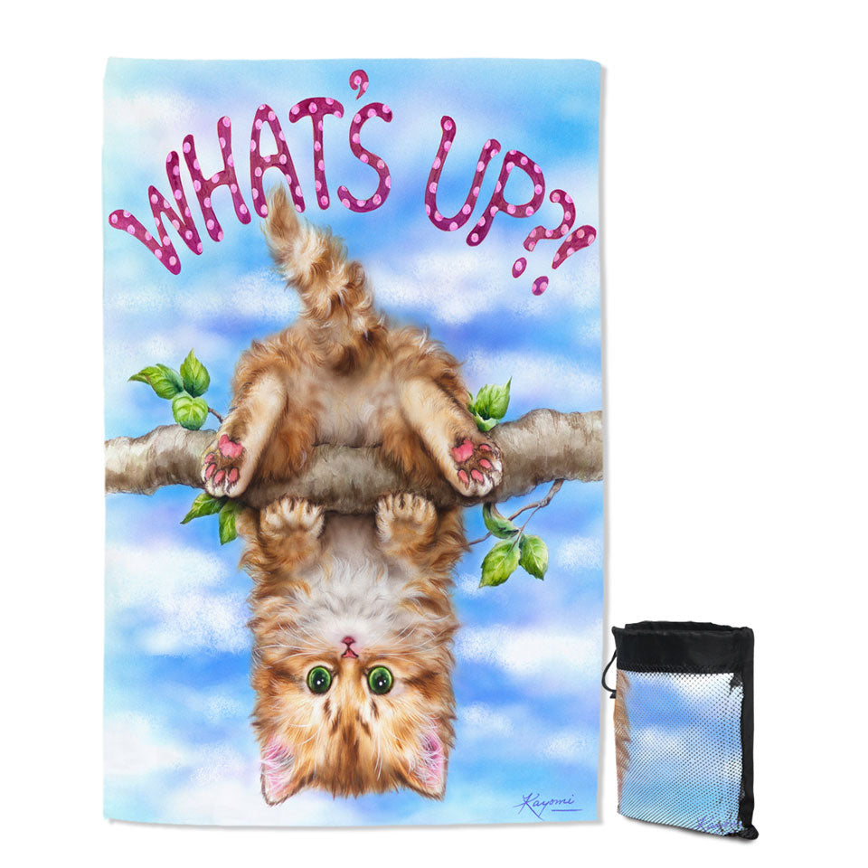 Beach Towels On Sale Whats Up Cute Funny Ginger Kitten on Branch