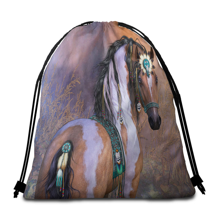 Beach Towels and Bags Set Daughter of the Wind Native American Girl Horse