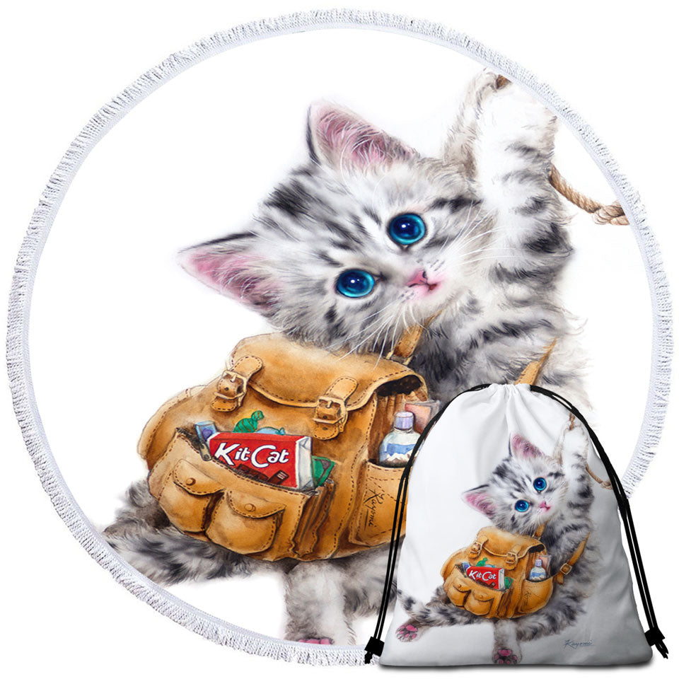 Beach Towels and Bags Set Funny Cute Cats Designs Hang in There Kitten