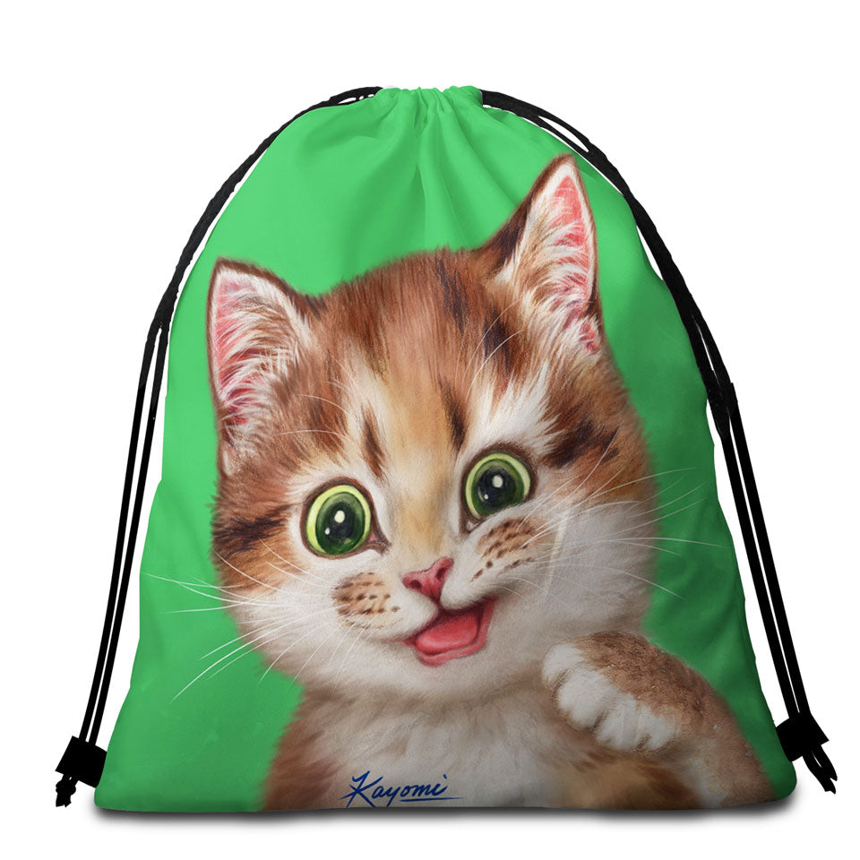 Beach Towels and Bags Set with Childrens Print Cute Kitten Playful Cat