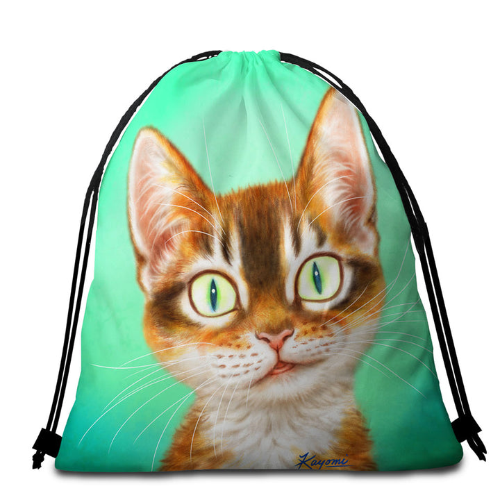 Beach Towels and Bags Set with Cute Painted Cat Handsome Ginger Kitten