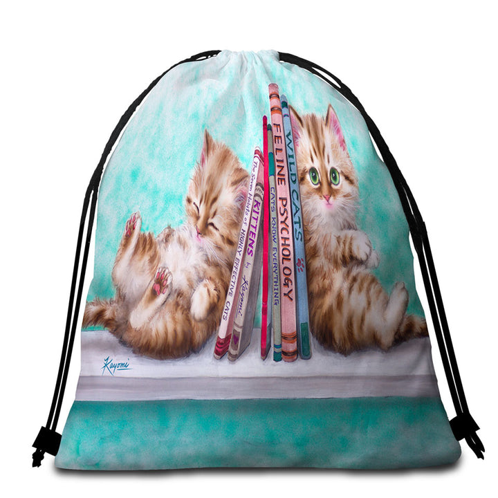 Beach Towels and Bags Set with Funny Cute Cats Designs Books and Kittens