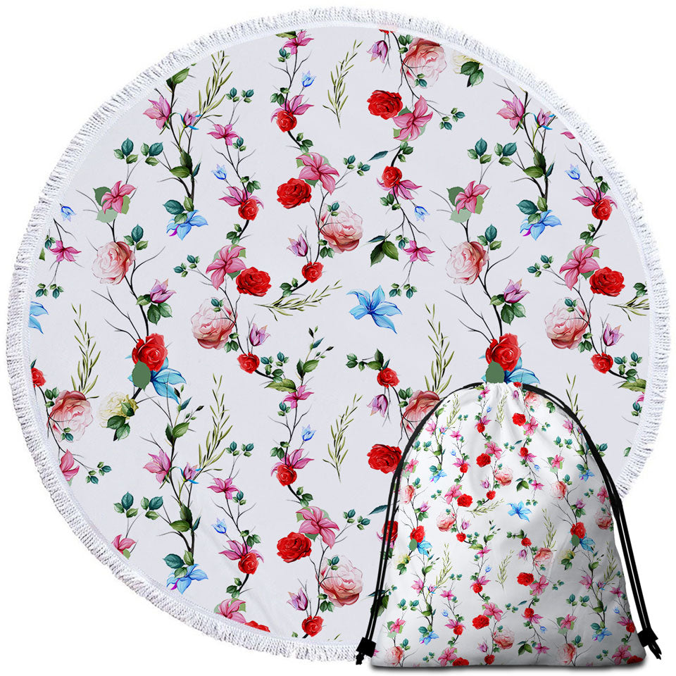 Beach Towels and Bags Set with Multi Colored Flowers Pattern