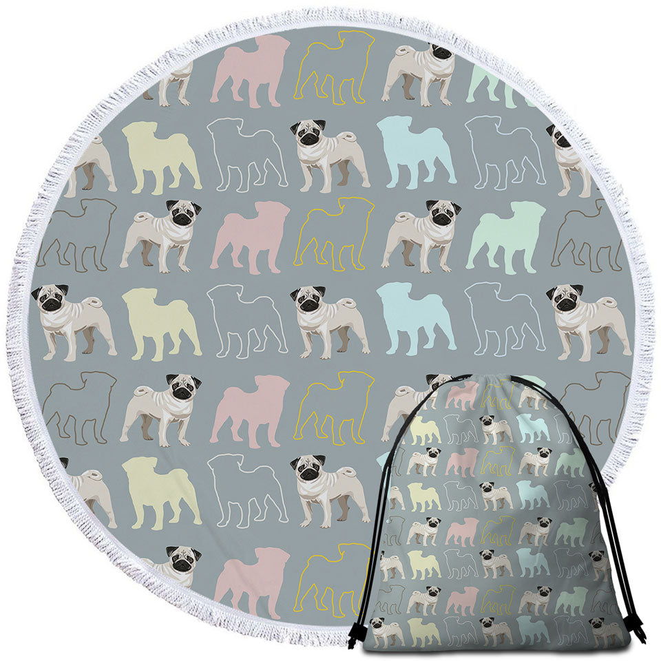 Beach Towels and Bags Set with Pug and Pugs Multi Colored Silhouettes