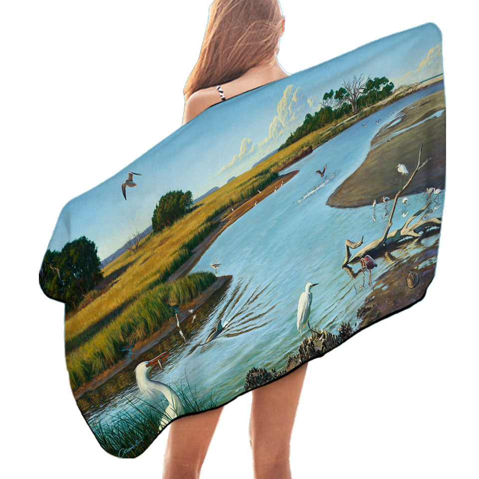 Beach Towels of Nature Lake Art Birds of Paradise