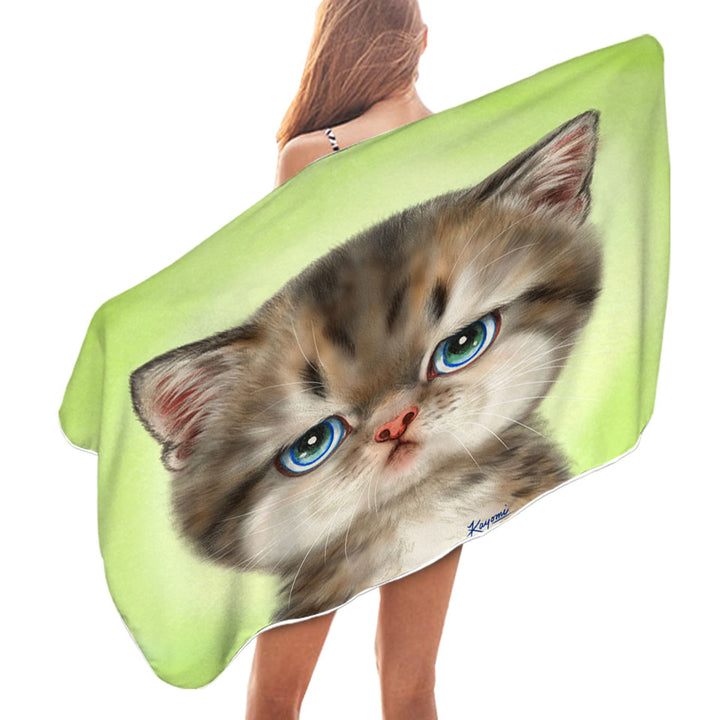 Beach Towels with Adorable Cats Displeased Puffy Kitten