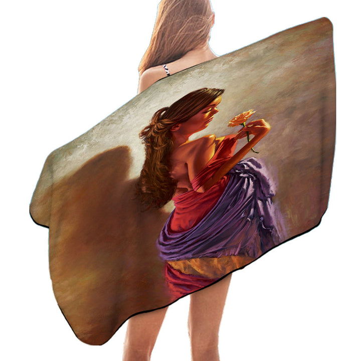Beach Towels with Beautiful Spanish Woman and Rose