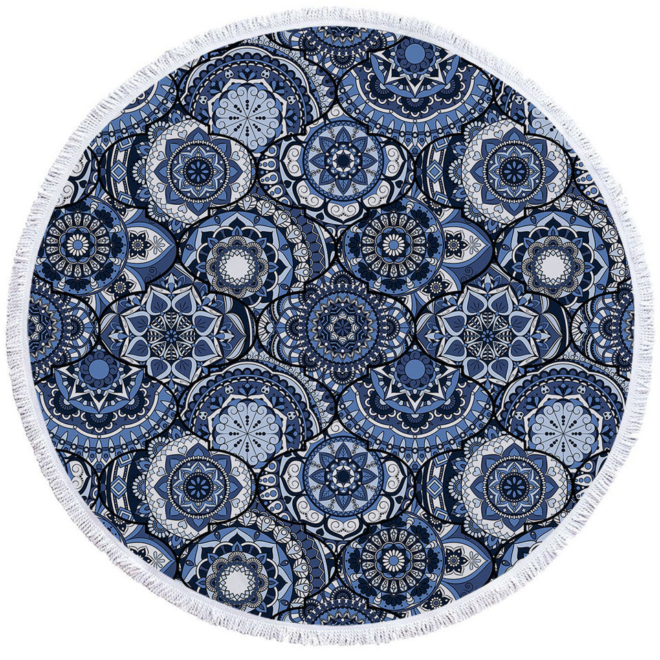Beach Towels with Blue Oriental Mandalas