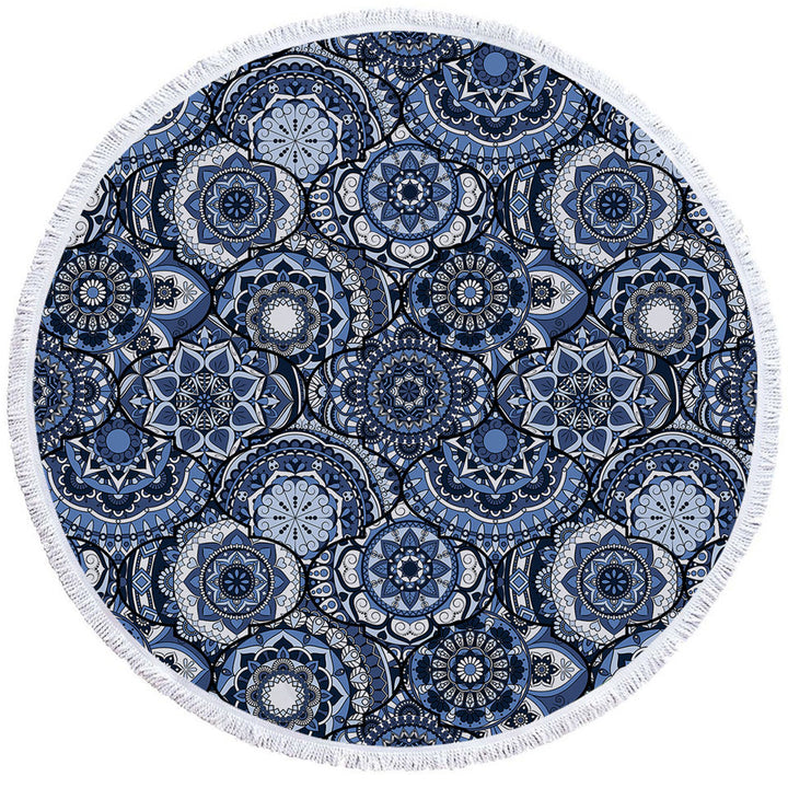 Beach Towels with Blue Oriental Mandalas