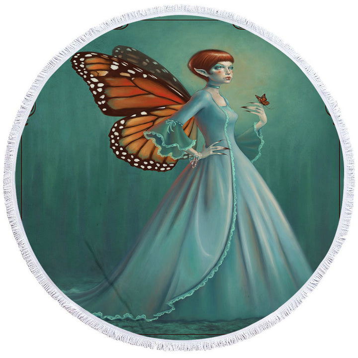 Beach Towels with Butterfly Elf Woman Cool Fantasy Monarch