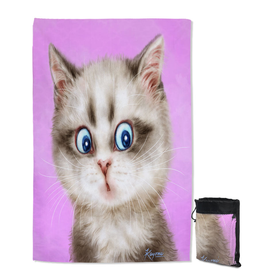 Beach Towels with Cats Cute and Funny Faces Amazed Kitten