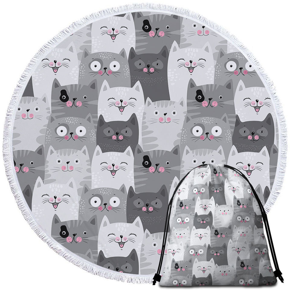 Beach Towels with Cute and Sweet Grey Cats