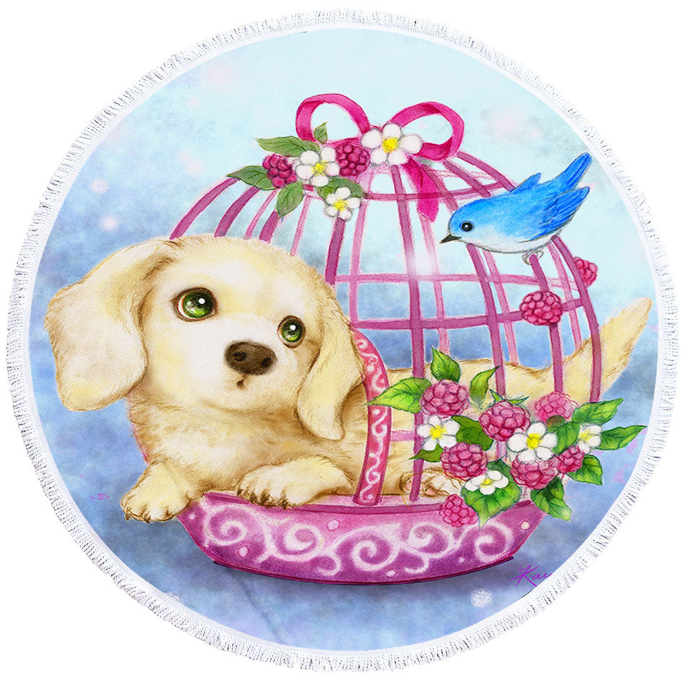 Beach Towels with Dogs Art Cute Dachshund in Bird Cage