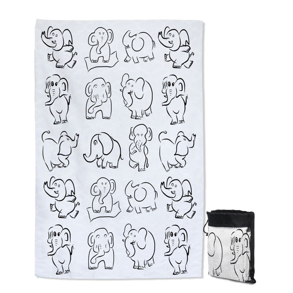 Beach Towels with Elephant Drawing Pattern