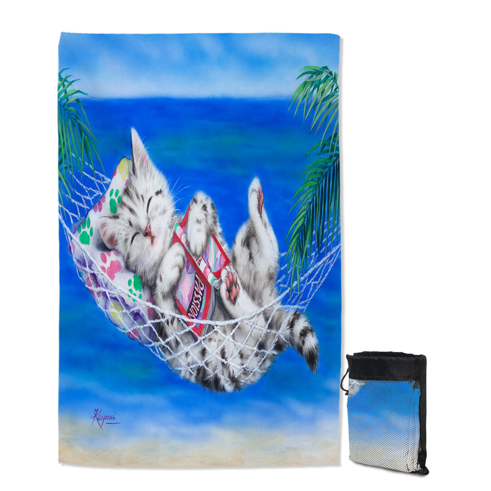 Beach Towels with Funny Cats Designs Beach Hammock Grey Kitten