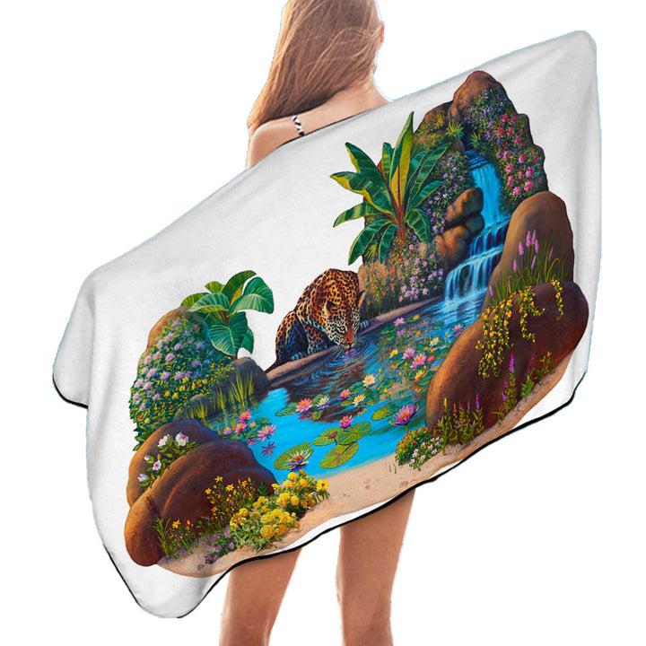 Beach Towels with Leopard Tropical Watering Hole