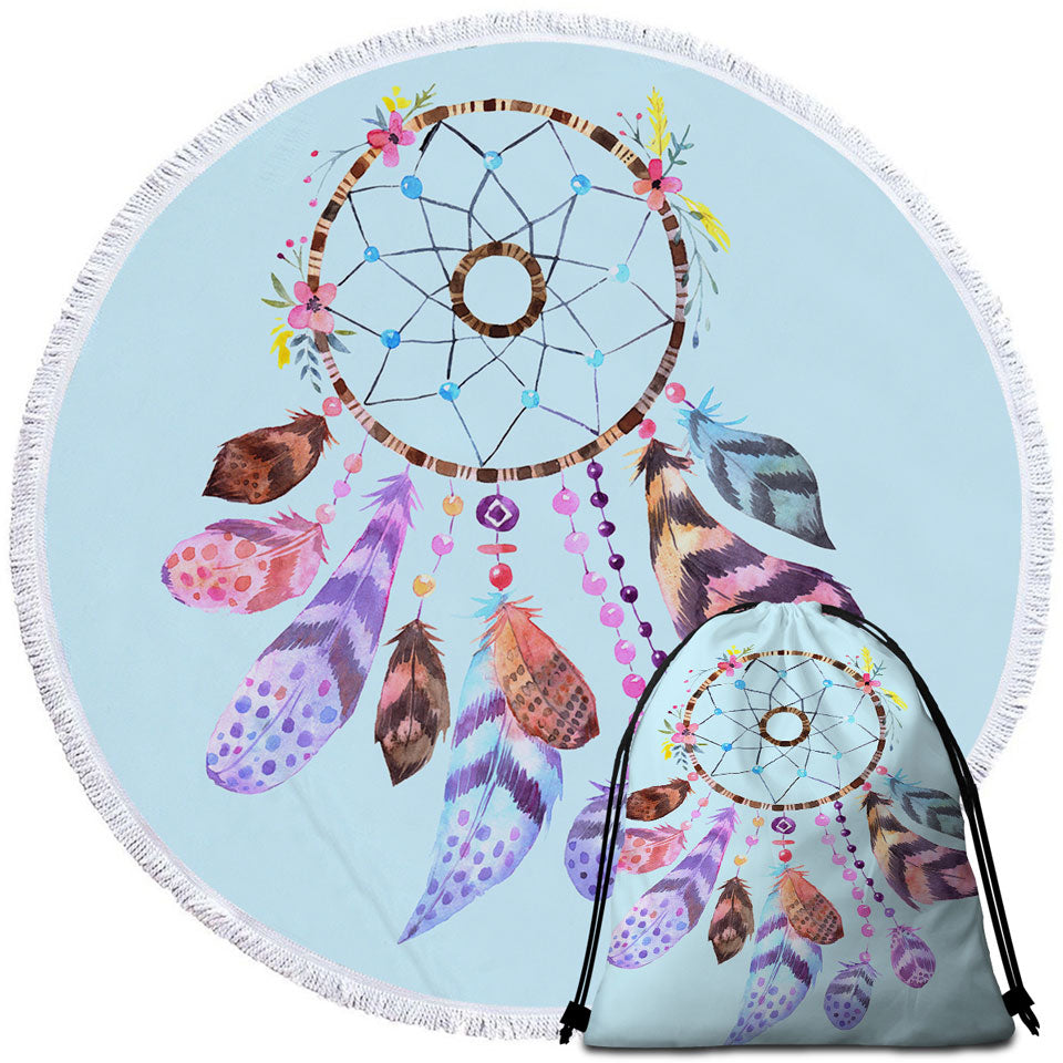 Beach Towels with Light Blue Background Dream Catcher